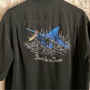 Columbia Don’t Be A Tease Silk Embroidered Sailfish Marlin Short Sleeve Size XL